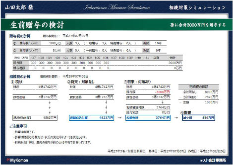 相続対策シミュレーション生前贈与の検討２